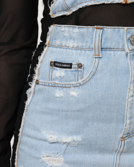 Dolce & Gabbana Black Blue Long Sleeves Denim Mini Dress