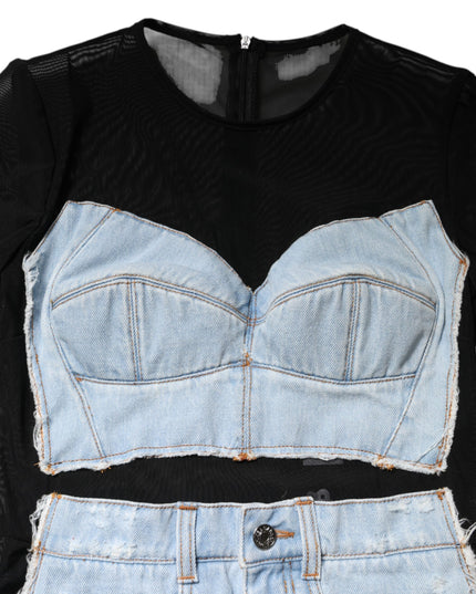 Dolce & Gabbana Black Blue Long Sleeves Denim Mini Dress