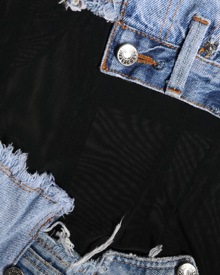 Dolce & Gabbana Black Blue Sleeveless Denim Mini Dress