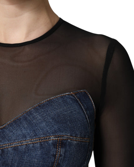Dolce & Gabbana Black Blue Long Sleeves Denim Mini Dress