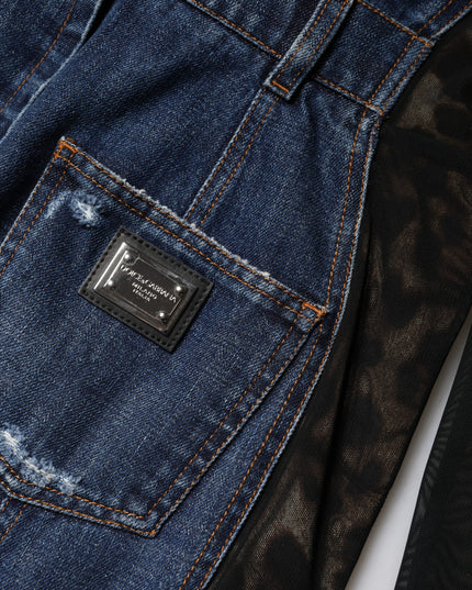 Dolce & Gabbana Black Blue Long Sleeves Denim Mini Dress