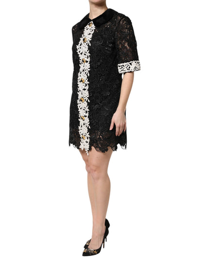 Dolce & Gabbana Black Floral Lace Embellished Mini Dress