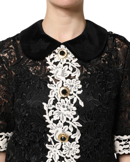 Dolce & Gabbana Black Floral Lace Embellished Mini Dress