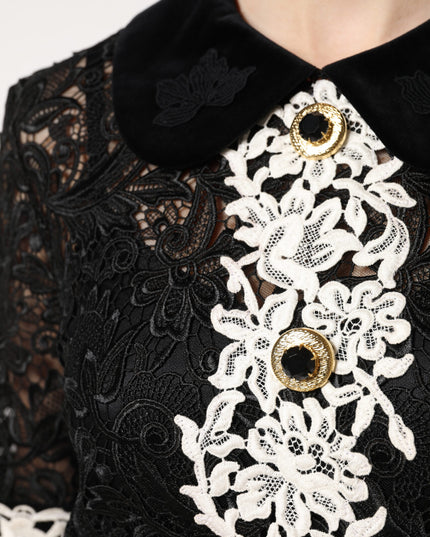 Dolce & Gabbana Black Floral Lace Embellished Mini Dress