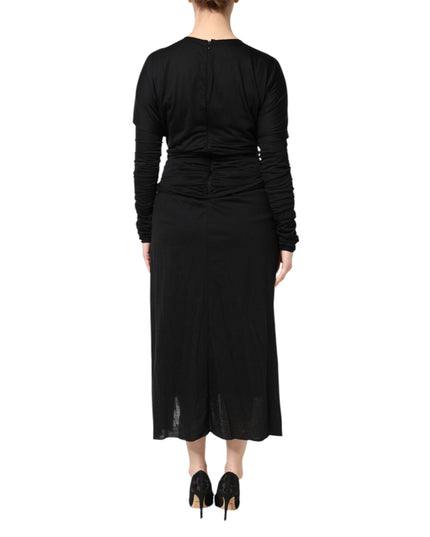 Dolce & Gabbana Black Wool Long Sleeves Sheath Midi Dress