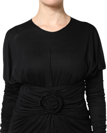 Dolce & Gabbana Black Wool Long Sleeves Sheath Midi Dress