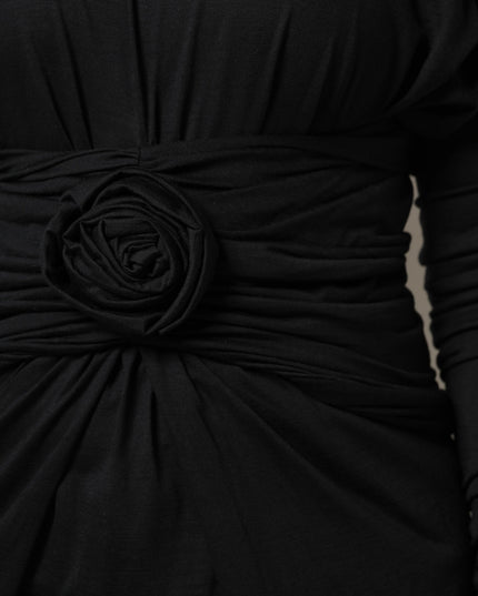 Dolce & Gabbana Black Wool Long Sleeves Sheath Midi Dress