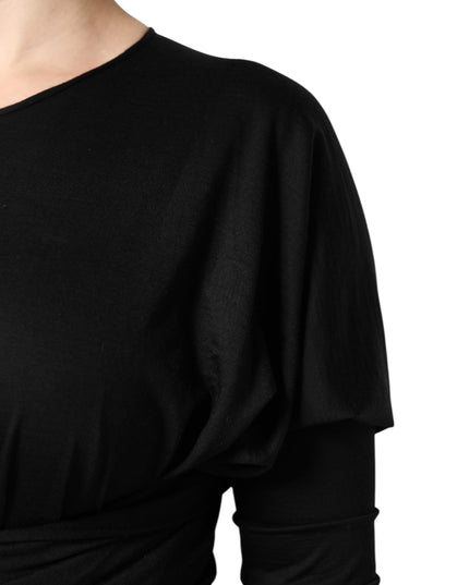 Dolce & Gabbana Black Wool Long Sleeves Sheath Midi Dress