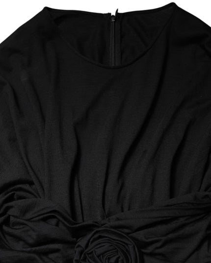 Dolce & Gabbana Black Wool Long Sleeves Sheath Midi Dress