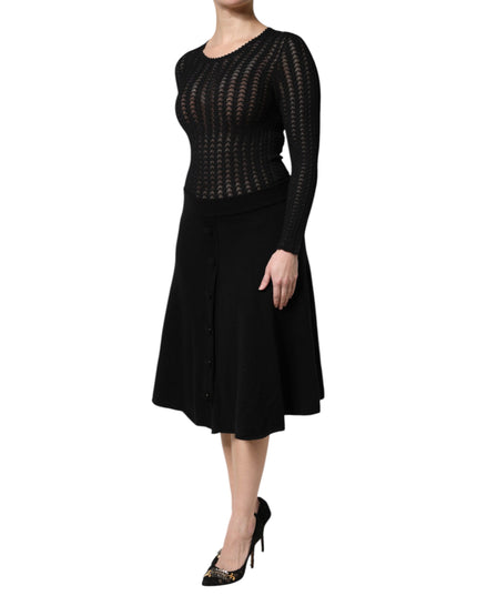 Dolce & Gabbana Black Cashmere Long Sleeves A-line Midi Dress