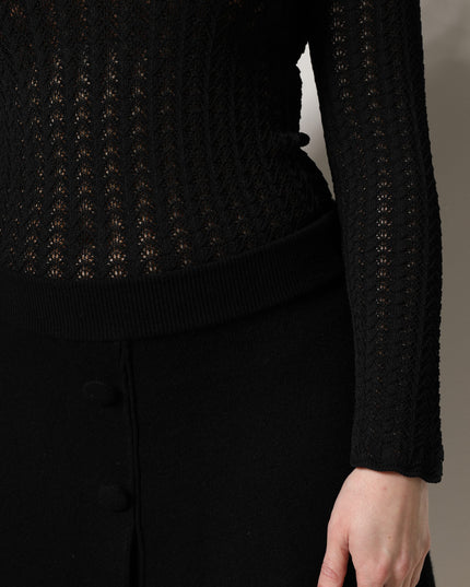 Dolce & Gabbana Black Cashmere Long Sleeves A-line Midi Dress