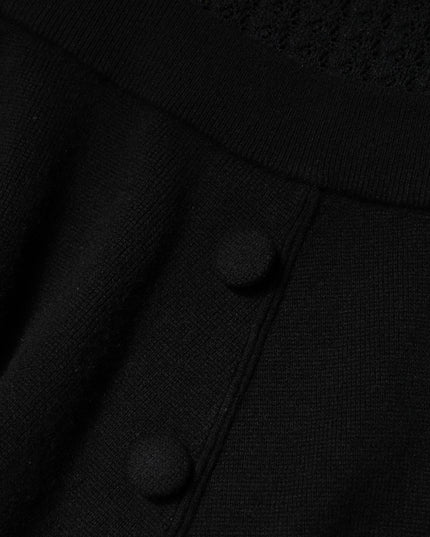 Dolce & Gabbana Black Cashmere Long Sleeves A-line Midi Dress