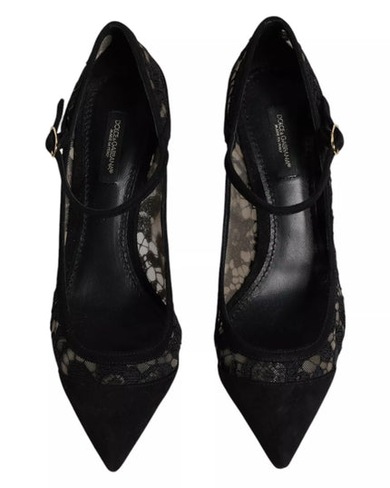 Dolce & Gabbana Black Mary Jane Taormina Lace Pumps Shoes