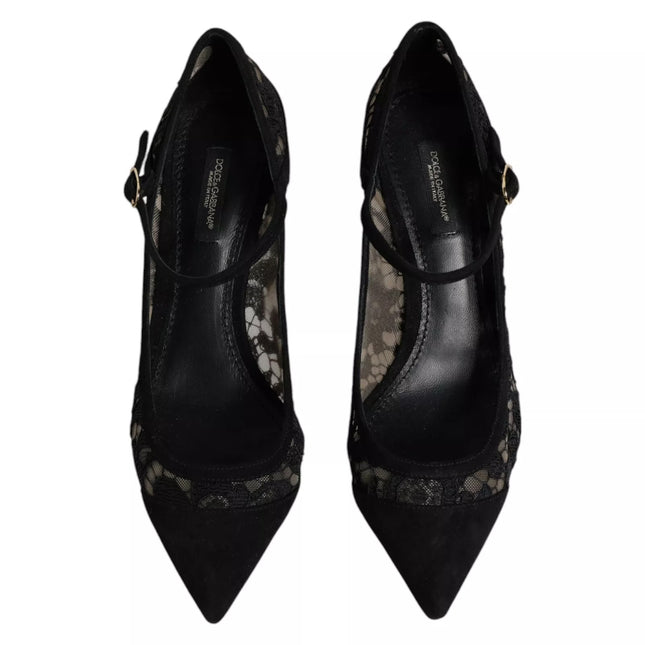 Dolce & Gabbana Black Mary Jane Taormina Lace Pumps Shoes