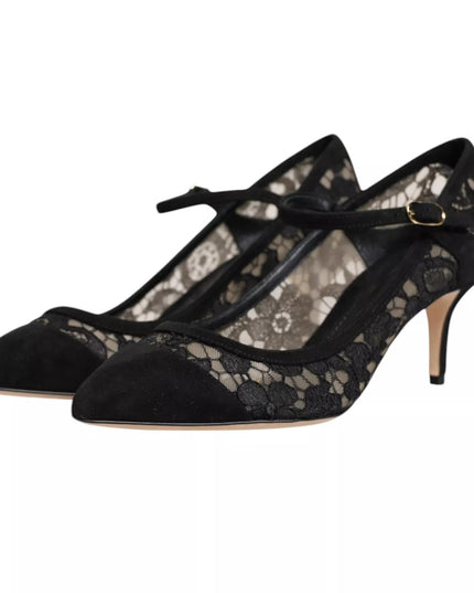 Dolce & Gabbana Black Mary Jane Taormina Lace Pumps Shoes