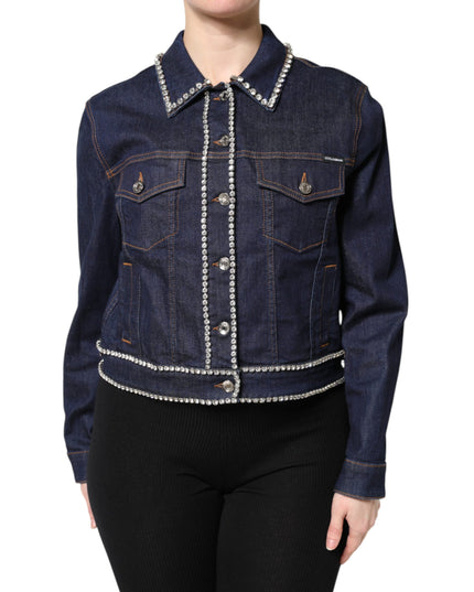 Dolce & Gabbana Blue Denim Cotton Crystal Embellished Jacket
