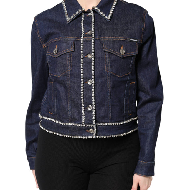 Dolce & Gabbana Blue Denim Cotton Crystal Embellished Jacket