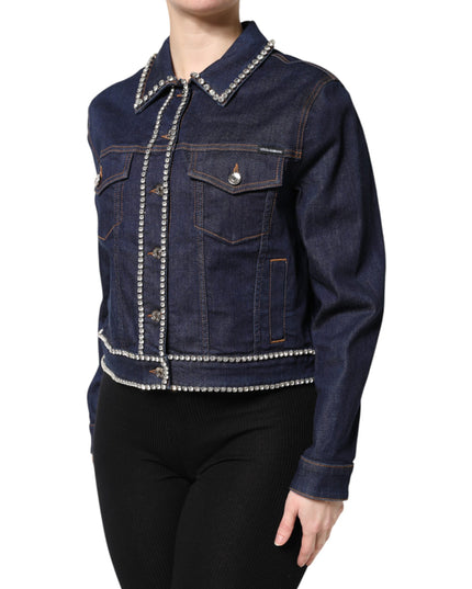 Dolce & Gabbana Blue Denim Cotton Crystal Embellished Jacket