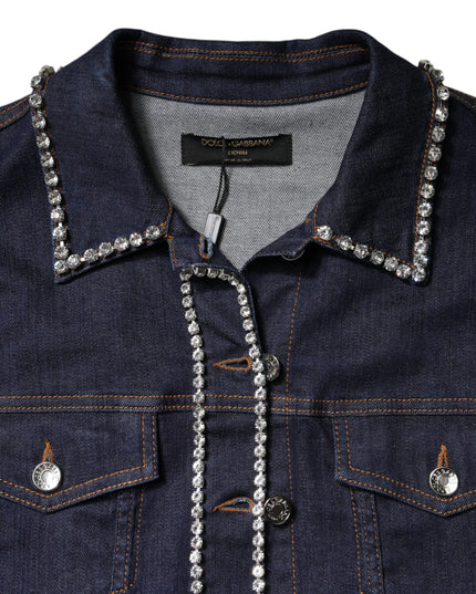 Dolce & Gabbana Blue Denim Cotton Crystal Embellished Jacket