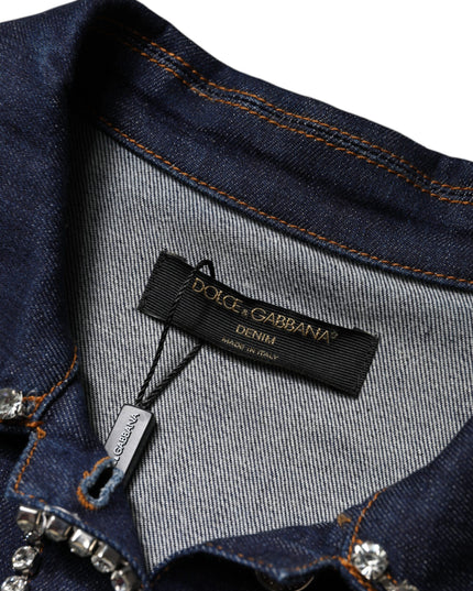 Dolce & Gabbana Blue Denim Cotton Crystal Embellished Jacket