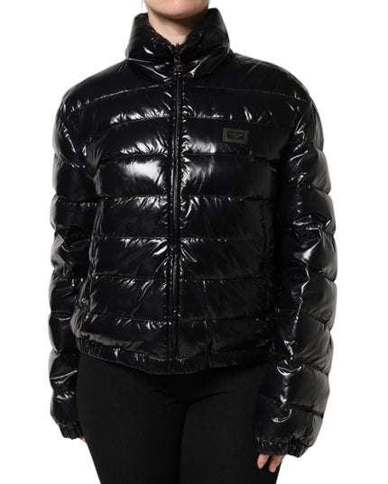 Dolce & Gabbana Black Logo Plaque Full Zip Puffer Jacket