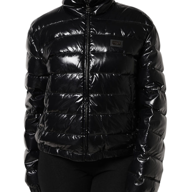 Dolce & Gabbana Black Logo Plaque Full Zip Puffer Jacket