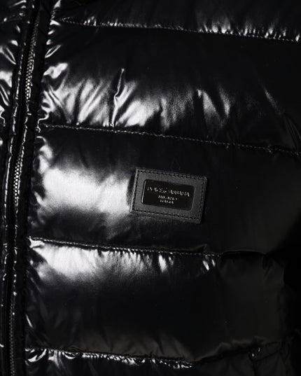 Dolce & Gabbana Black Logo Plaque Full Zip Puffer Jacket