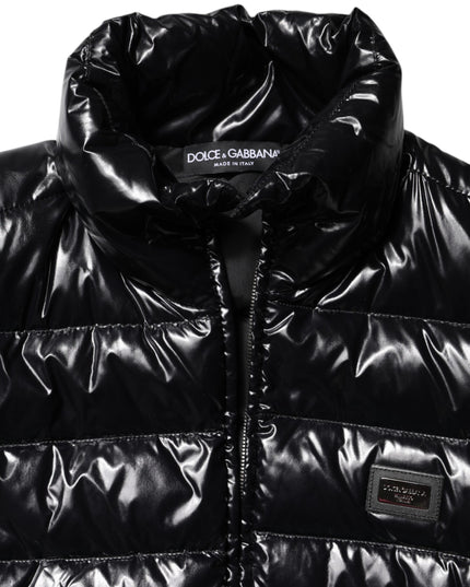 Dolce & Gabbana Black Logo Plaque Full Zip Puffer Jacket