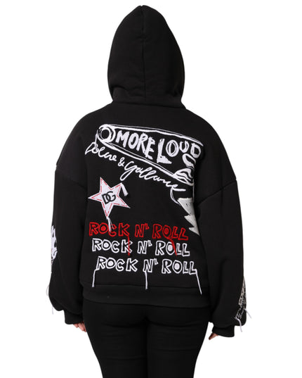 Dolce & Gabbana Black Embroidered Full Zip Hooded Jacket