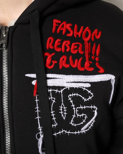 Dolce & Gabbana Black Embroidered Full Zip Hooded Jacket