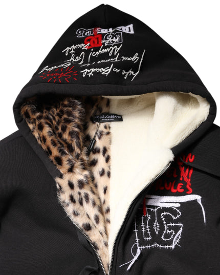 Dolce & Gabbana Black Embroidered Full Zip Hooded Jacket