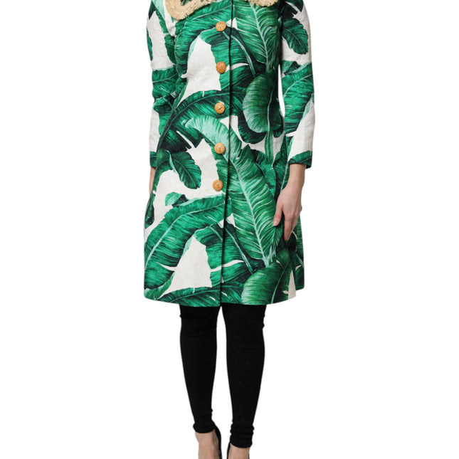 Dolce & Gabbana Multicolor Leaf Print Embellished Trenchcoat Jacket