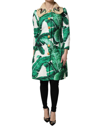 Dolce & Gabbana Multicolor Leaf Print Embellished Trenchcoat Jacket