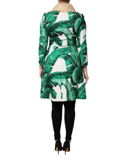 Dolce & Gabbana Multicolor Leaf Print Embellished Trenchcoat Jacket