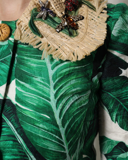 Dolce & Gabbana Multicolor Leaf Print Embellished Trenchcoat Jacket