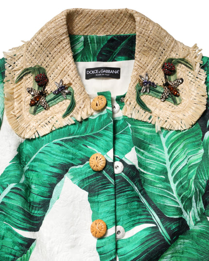 Dolce & Gabbana Multicolor Leaf Print Embellished Trenchcoat Jacket