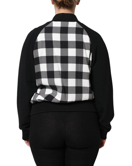 Dolce & Gabbana Black White Check Floral Button Down Jacket