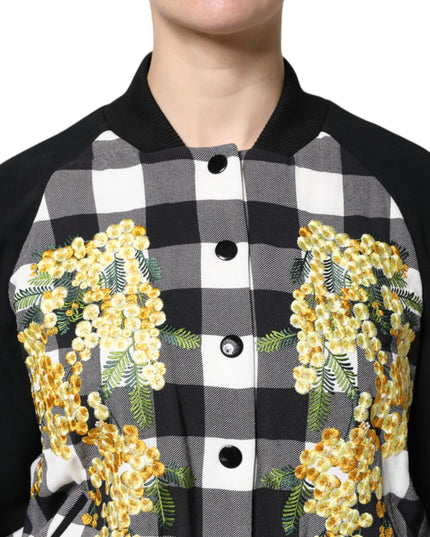 Dolce & Gabbana Black White Check Floral Button Down Jacket