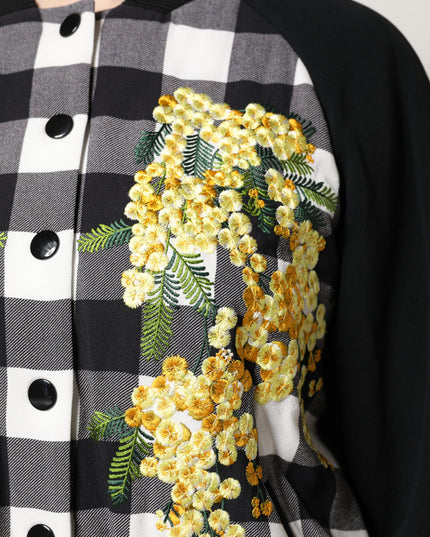 Dolce & Gabbana Black White Check Floral Button Down Jacket