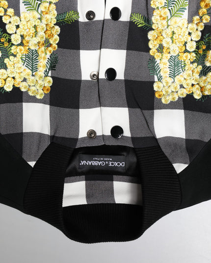 Dolce & Gabbana Black White Check Floral Button Down Jacket