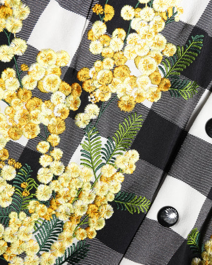 Dolce & Gabbana Black White Check Floral Button Down Jacket