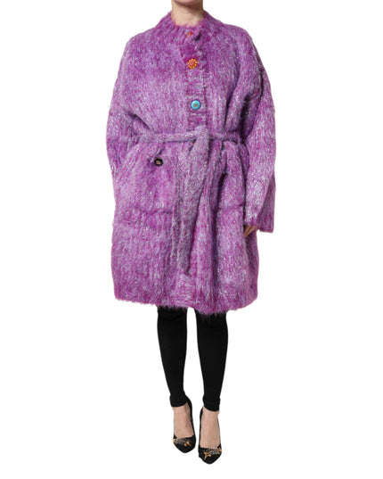 Dolce & Gabbana Purple Button Embellished Trench Coat Jacket