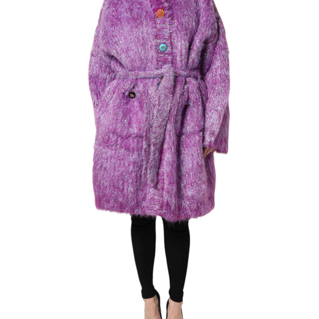 Dolce & Gabbana Purple Button Embellished Trench Coat Jacket