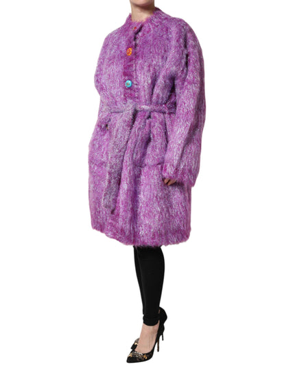 Dolce & Gabbana Purple Button Embellished Trench Coat Jacket