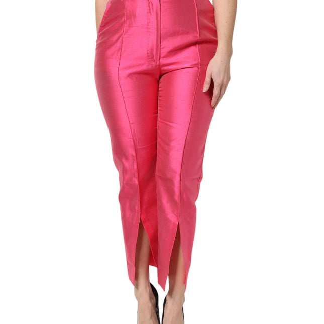 Dolce & Gabbana Pink Silk High Waist Tapered Pants