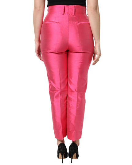 Dolce & Gabbana Pink Silk High Waist Tapered Pants