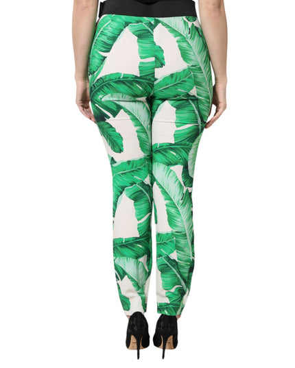 Dolce & Gabbana White Green Leaf High Waist Pants