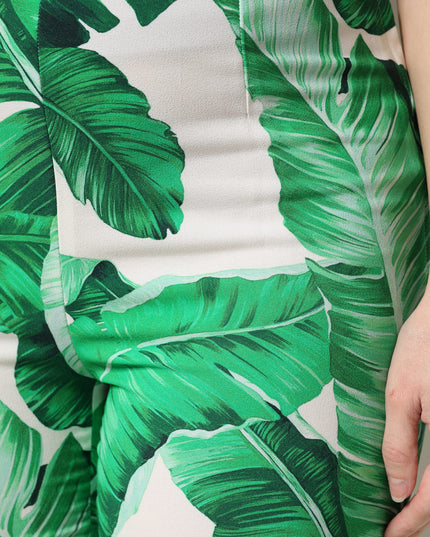 Dolce & Gabbana White Green Leaf High Waist Pants