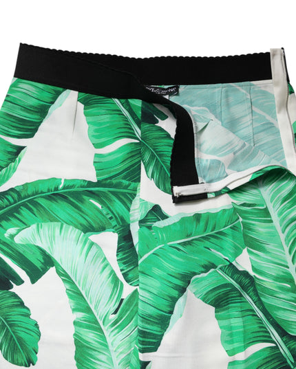 Dolce & Gabbana White Green Leaf High Waist Pants