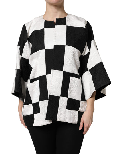Dolce & Gabbana White Black Patchwork Jacquard Blazer Jacket